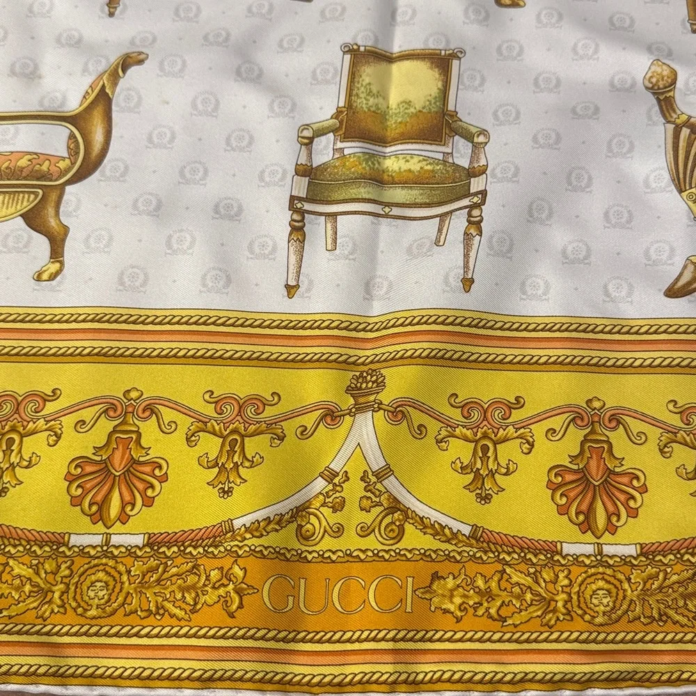 Gucci Silk Vintage Yellow and Ivory Decorative Scarf 34” - Picture 5 of 7